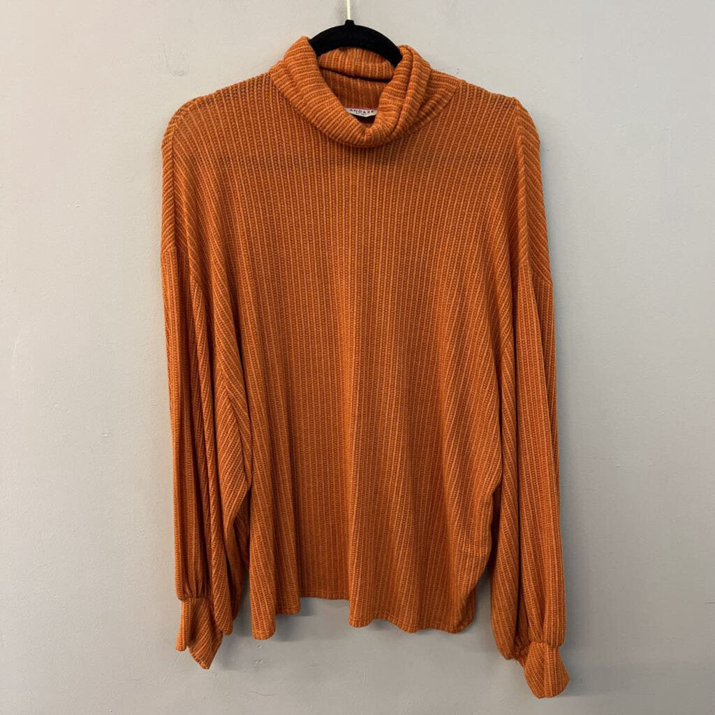 Andree Orange Knit Long Sleeve Turtleneck Sweater Large