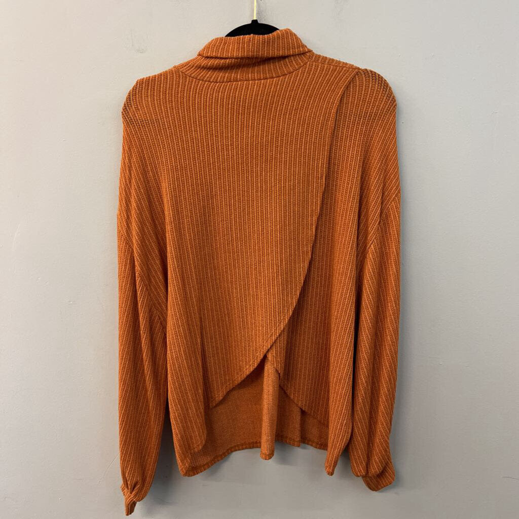 Andree Orange Knit Long Sleeve Turtleneck Sweater Large