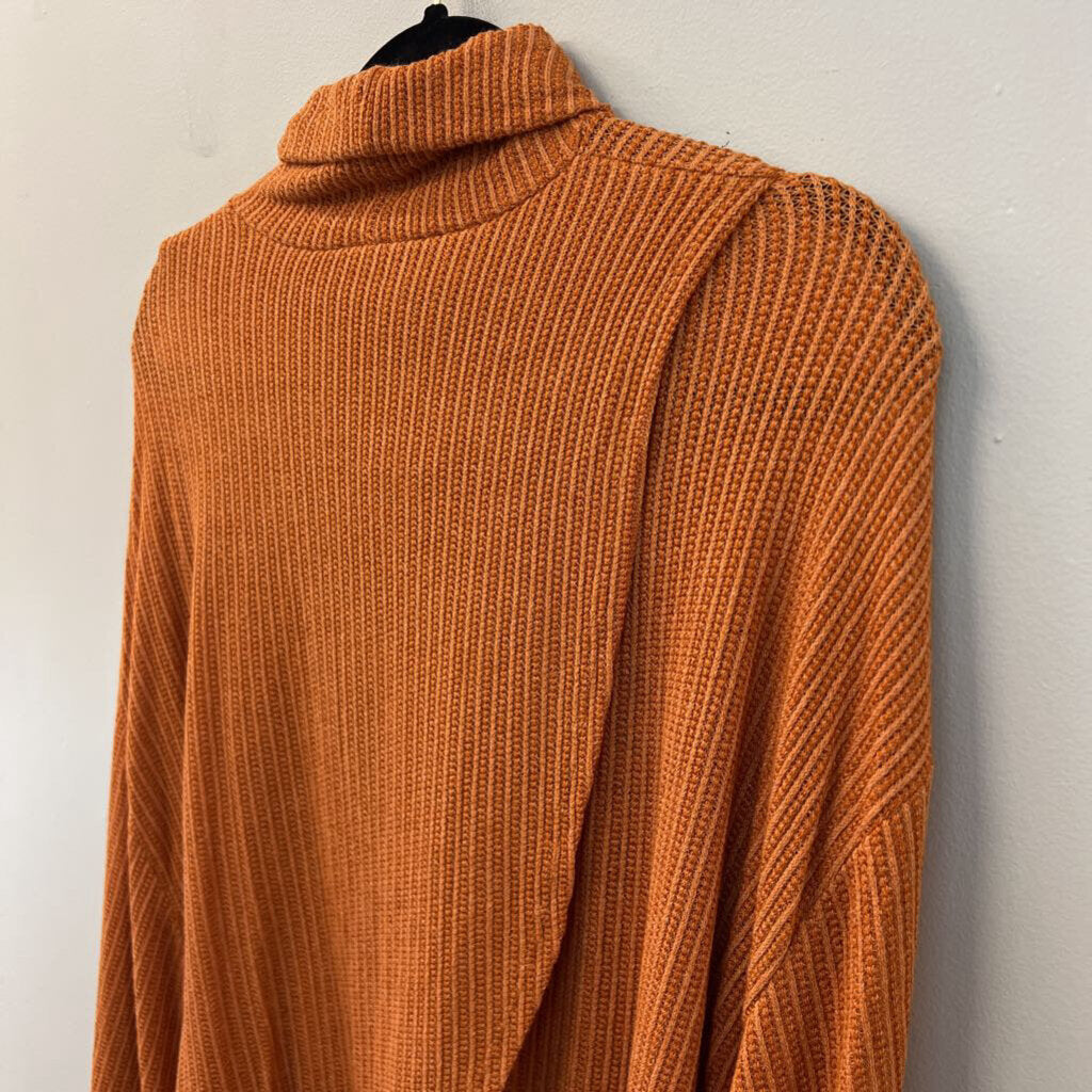 Andree Orange Knit Long Sleeve Turtleneck Sweater Large