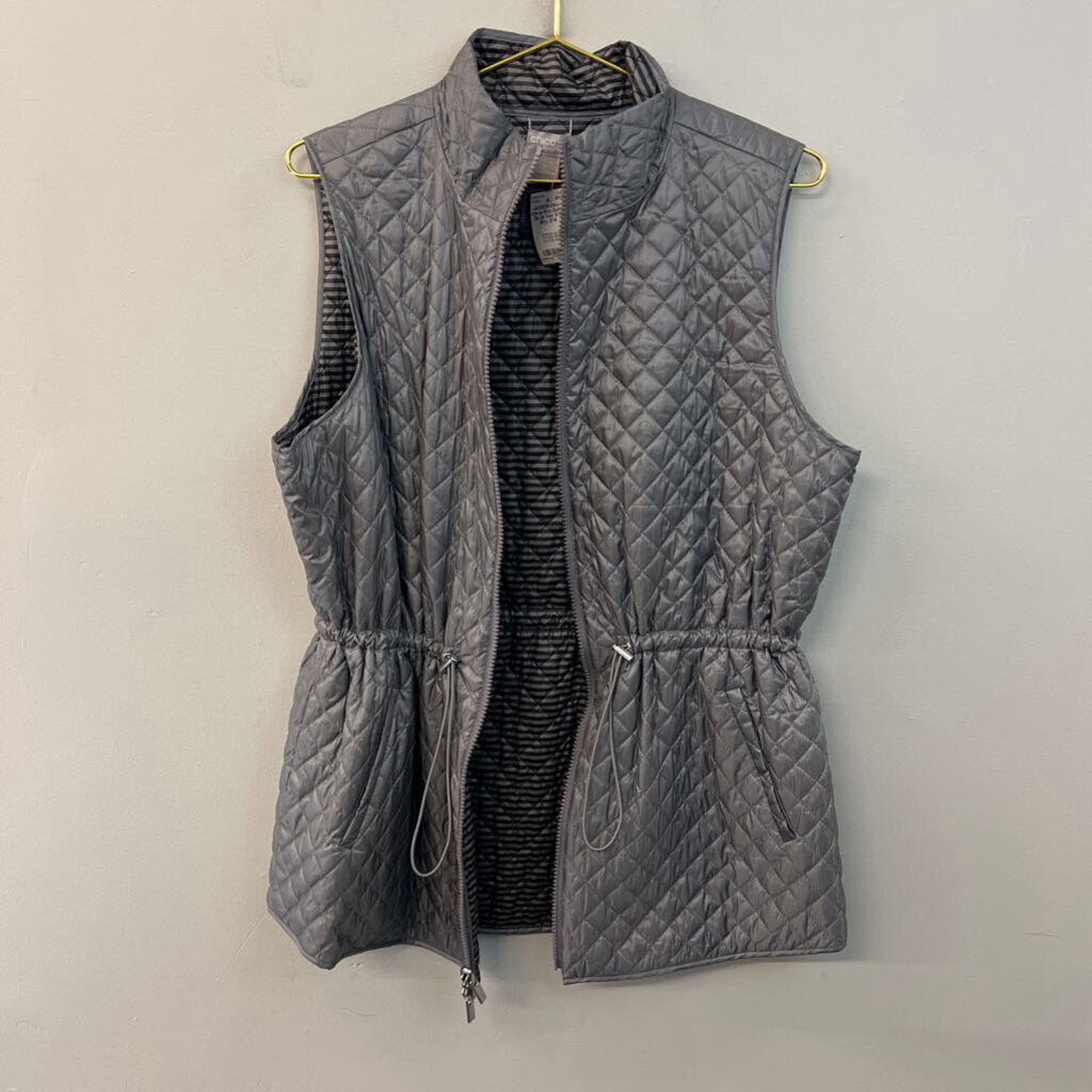 Chicos Grey Quilted Zip Up Vest 12/14