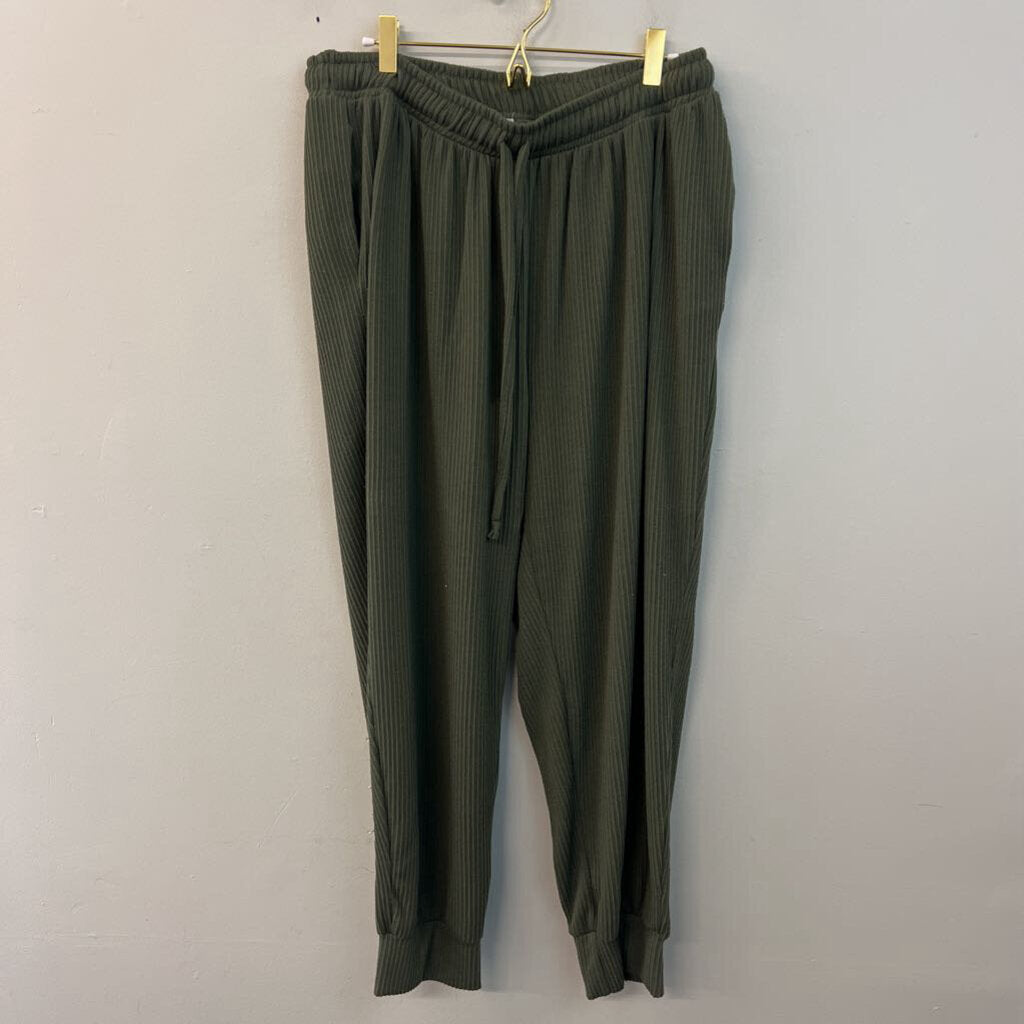 White Birch Green Textured Pull On Jogger Pants 2X