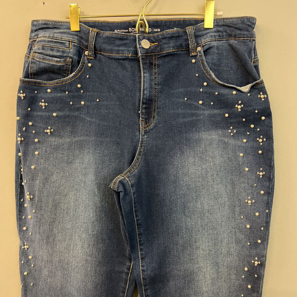 Chicos Dark Wash Pearl Embellished Boyfriend Jeans 2.5R