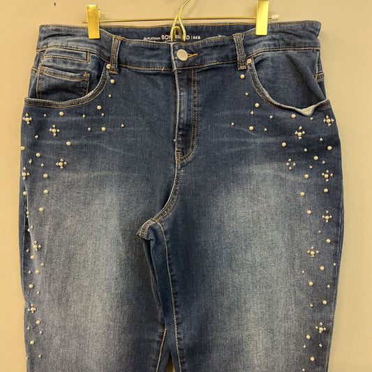 Chicos Dark Wash Pearl Embellished Boyfriend Jeans 2.5R