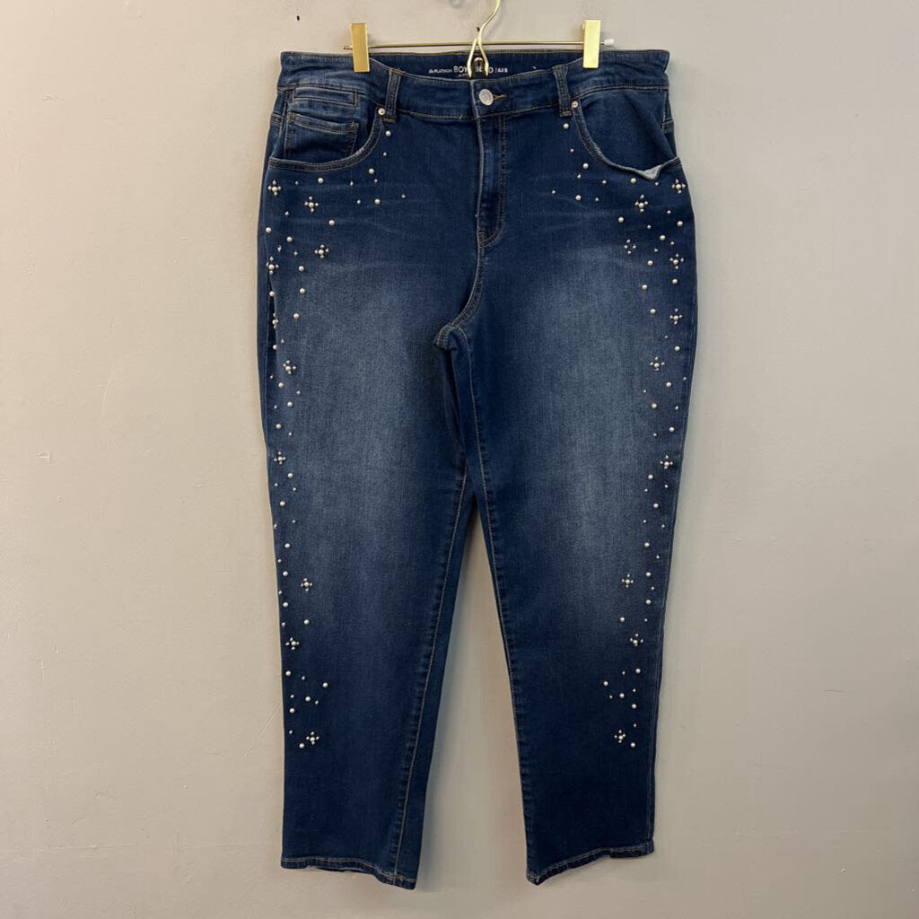 Chicos Dark Wash Pearl Embellished Boyfriend Jeans 2.5R