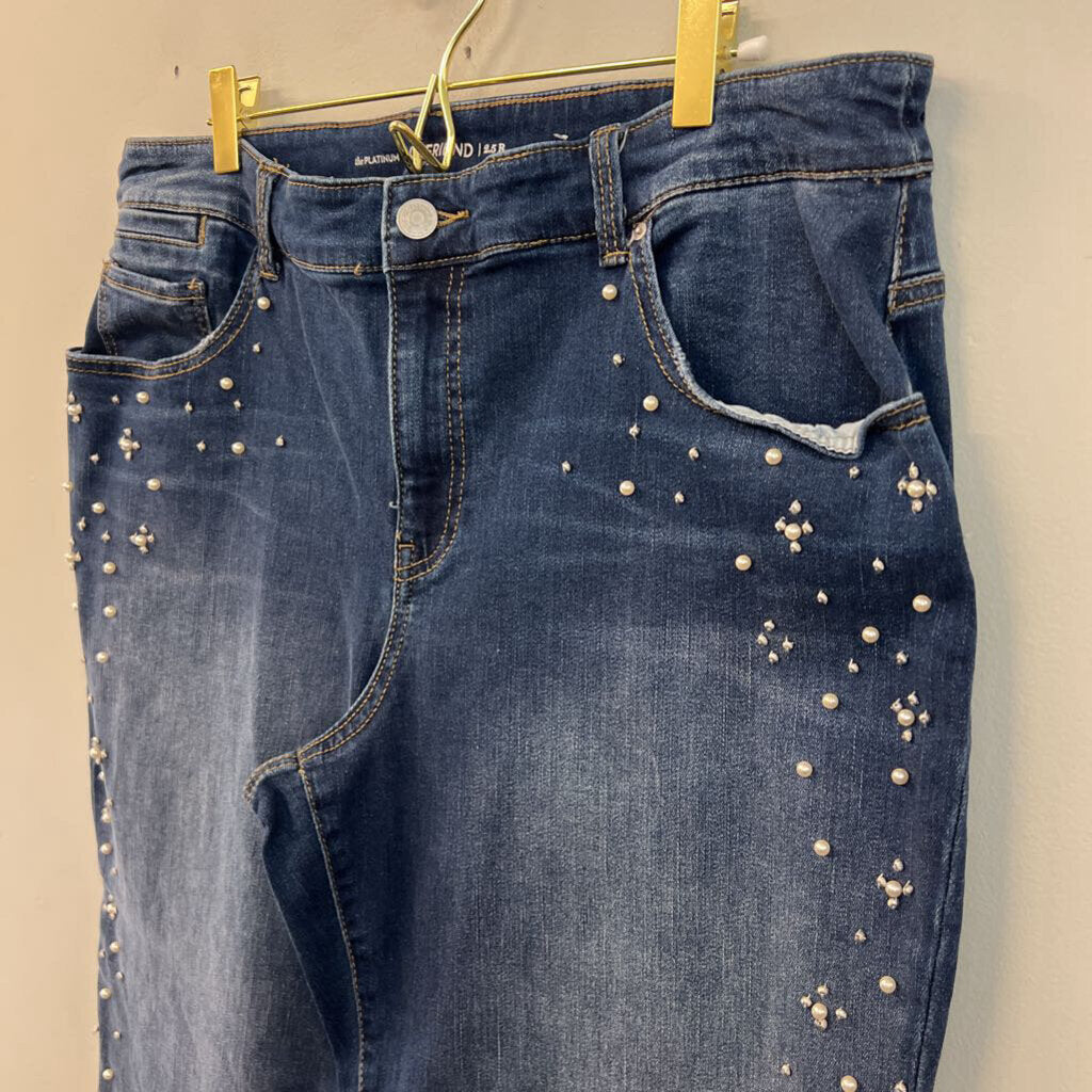 Chicos Dark Wash Pearl Embellished Boyfriend Jeans 2.5R