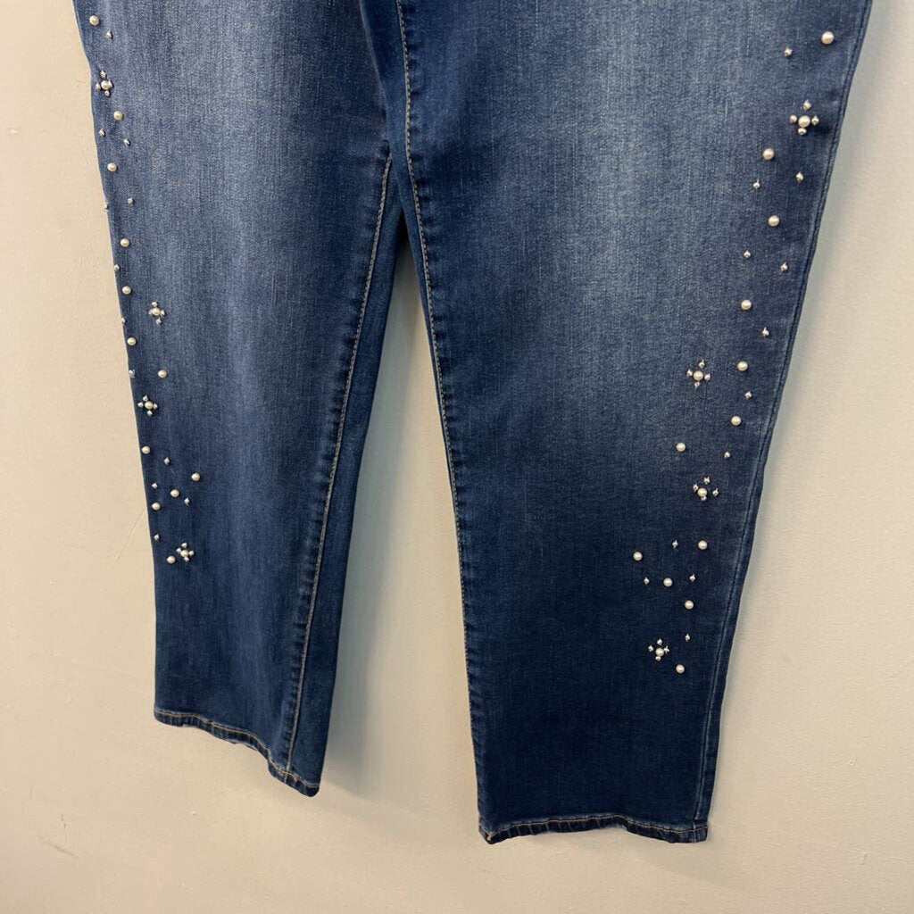 Chicos Dark Wash Pearl Embellished Boyfriend Jeans 2.5R