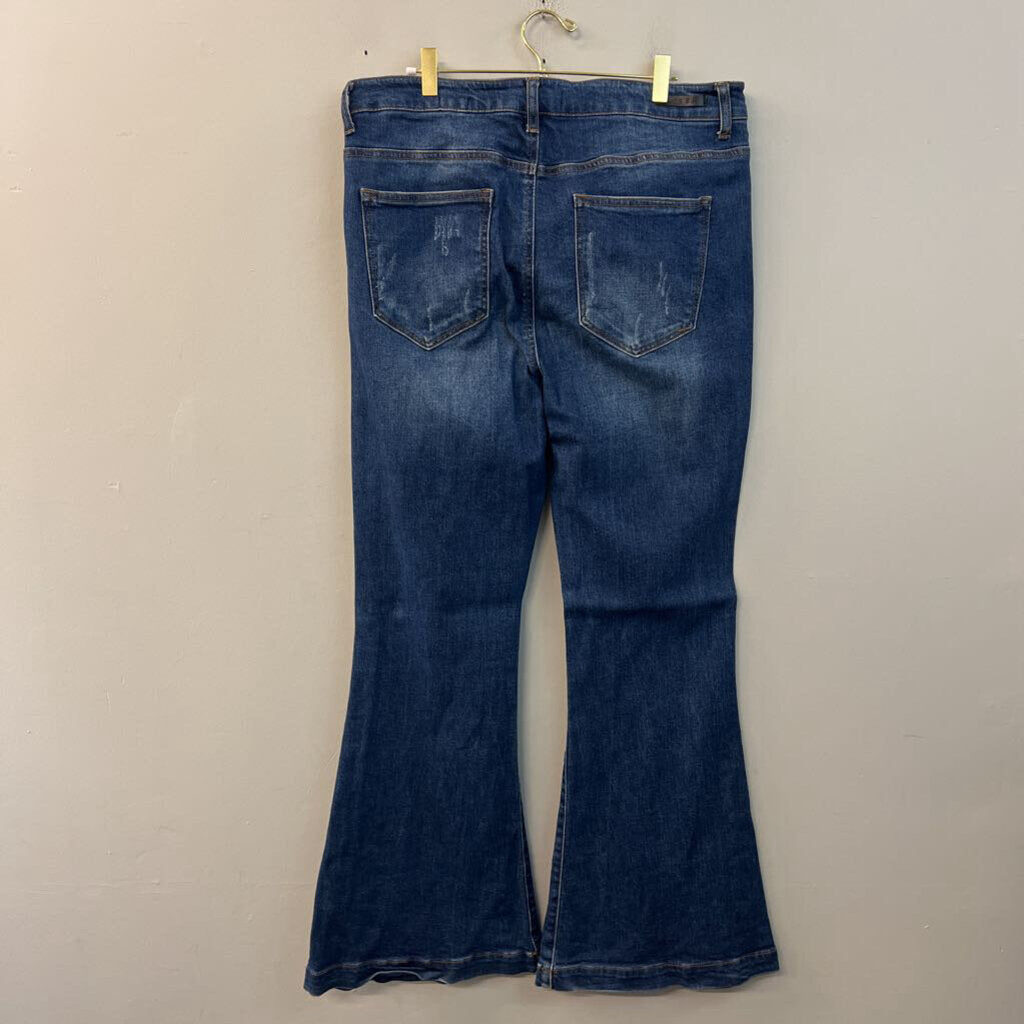 Risen Dark Wash Flare Leg Jeans 1XL