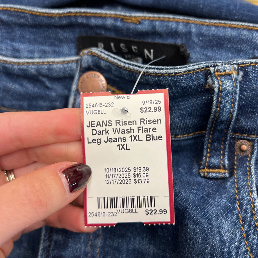 Risen Dark Wash Flare Leg Jeans 1XL