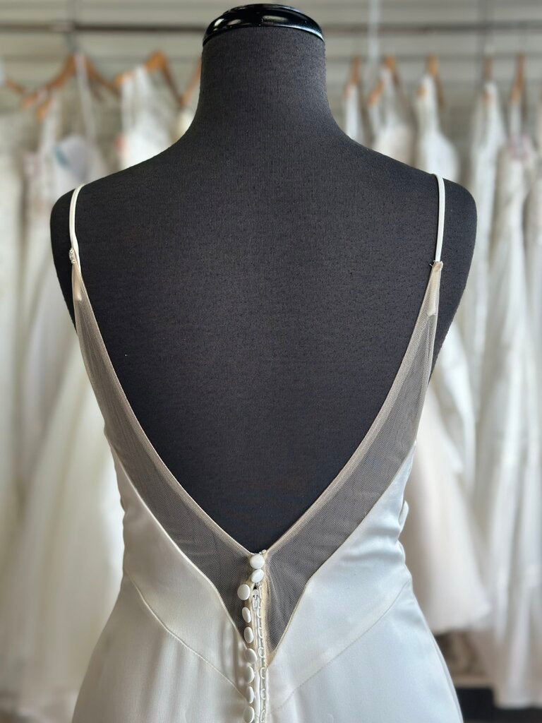 Mori Lee Ivory Fitted Crepe V Neck Bridal Gown 4