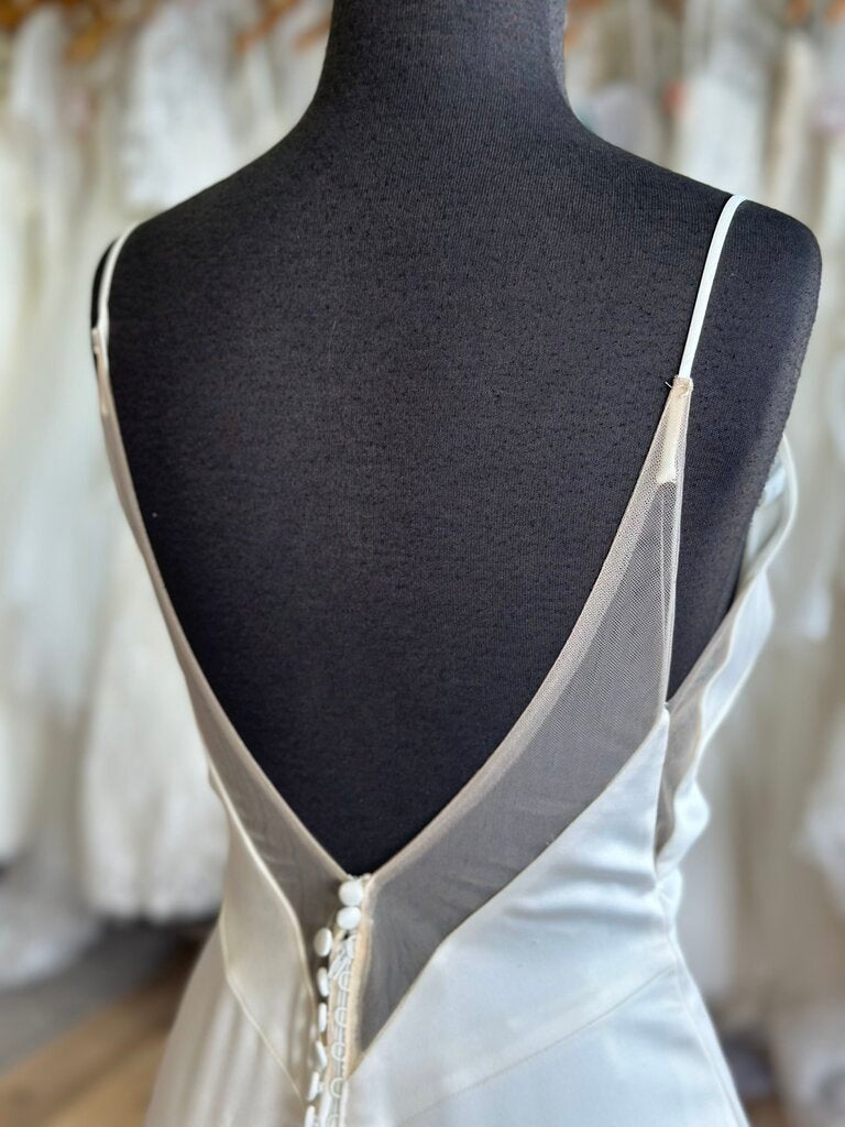 Mori Lee Ivory Fitted Crepe V Neck Bridal Gown 4