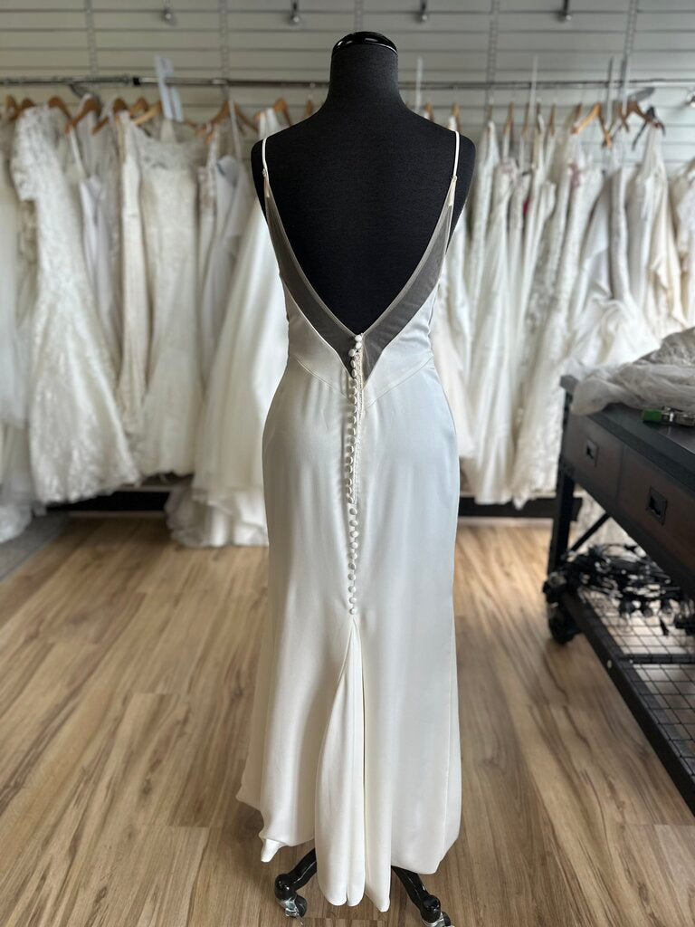 Mori Lee Ivory Fitted Crepe V Neck Bridal Gown 4