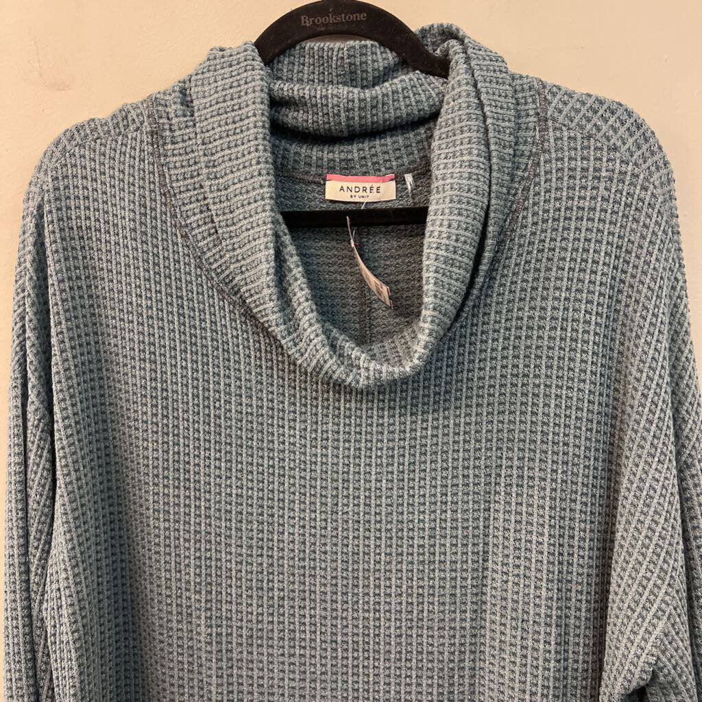 Andree Blue Knit Long Sleeve Turtleneck Top 1X