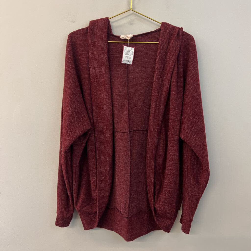 Style Rack Red Soft Open Front Long Sleeve Hooded Top Small
