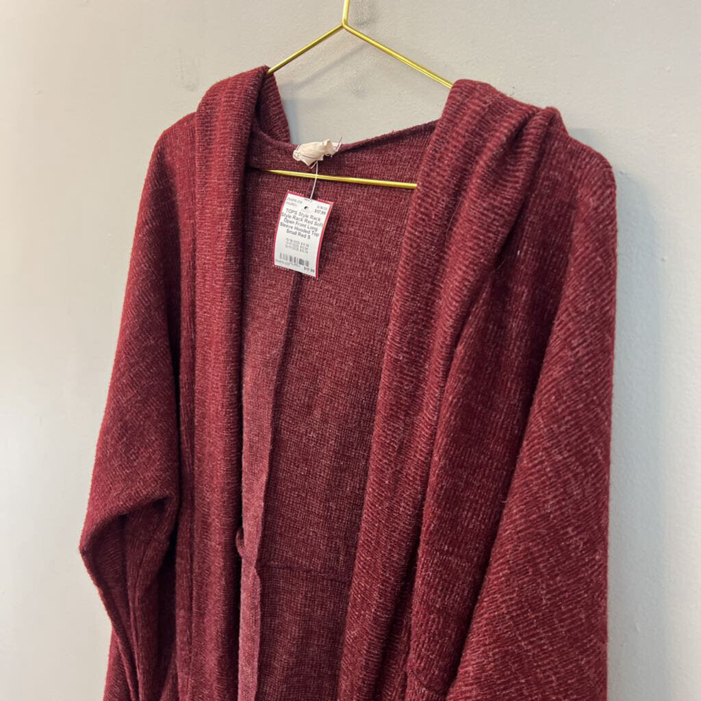 Style Rack Red Soft Open Front Long Sleeve Hooded Top Small