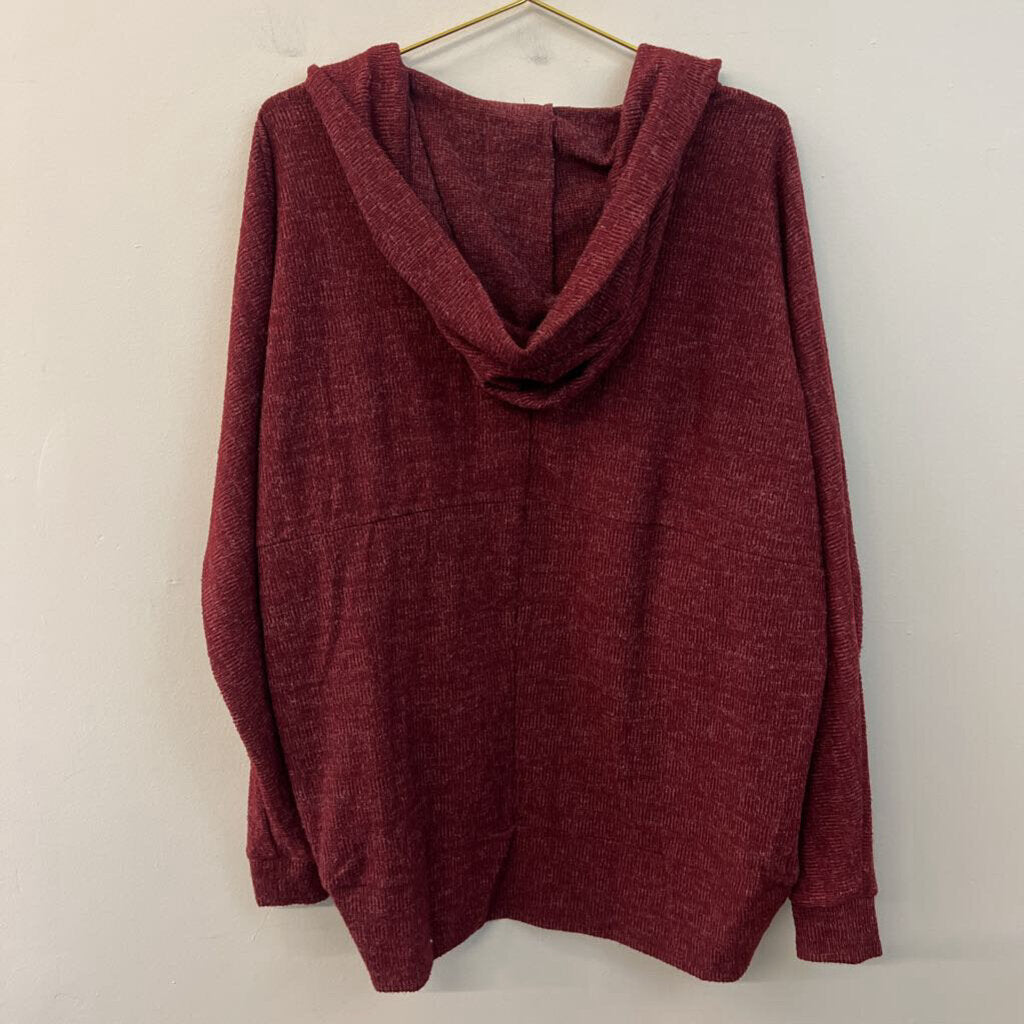 Style Rack Red Soft Open Front Long Sleeve Hooded Top Small