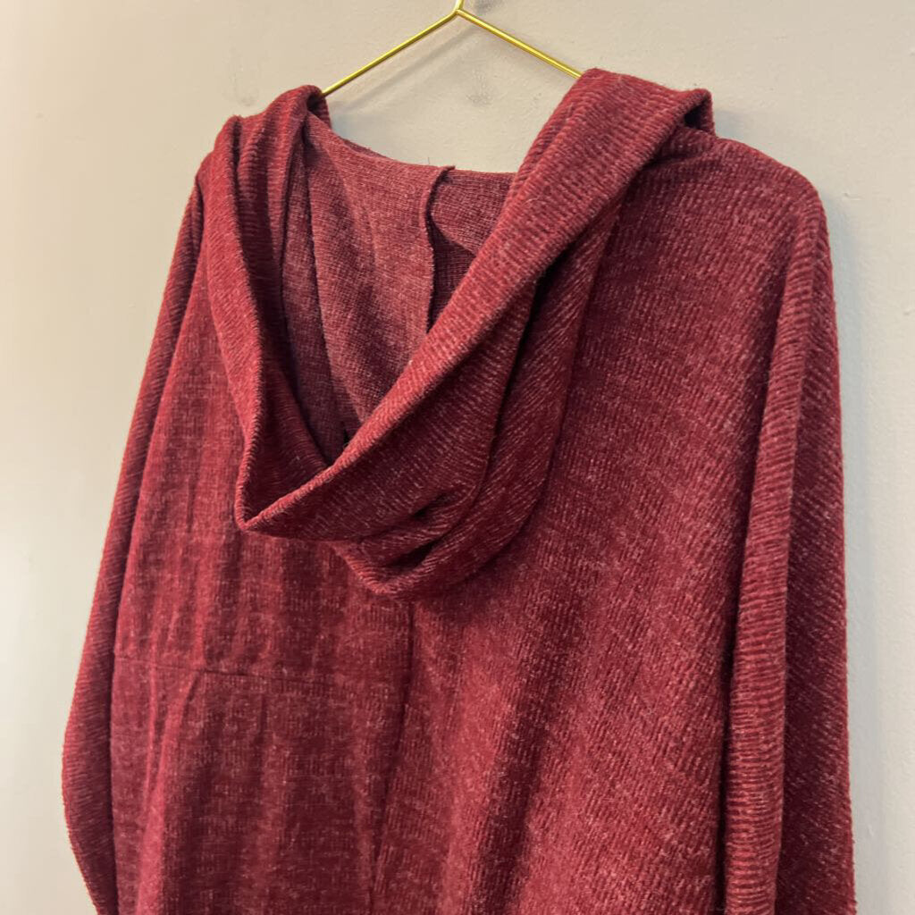 Style Rack Red Soft Open Front Long Sleeve Hooded Top Small