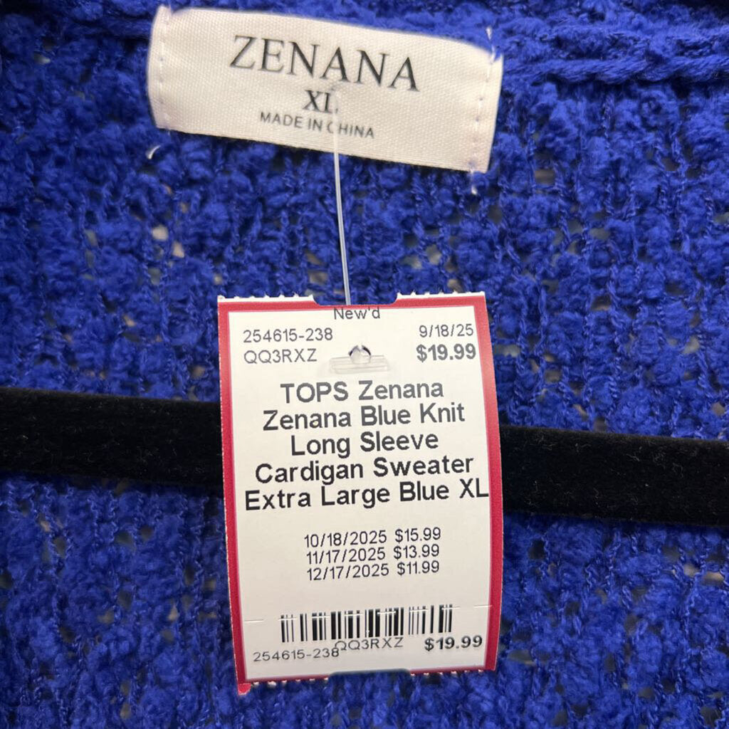 Zenana Blue Knit Long Sleeve Cardigan Sweater Extra Large
