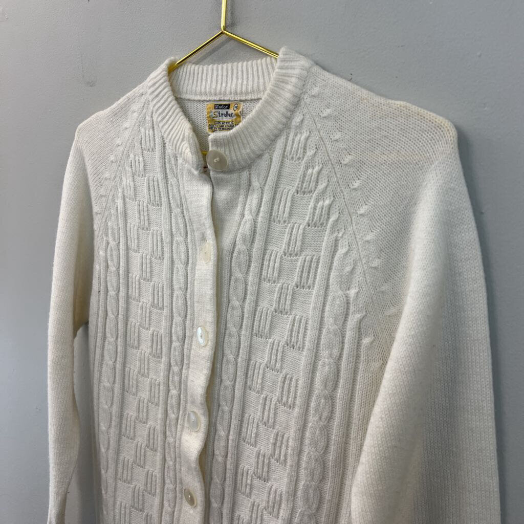 Vintage Woolco Sstroller Cream Cable Knit Cardigan Sweater 38