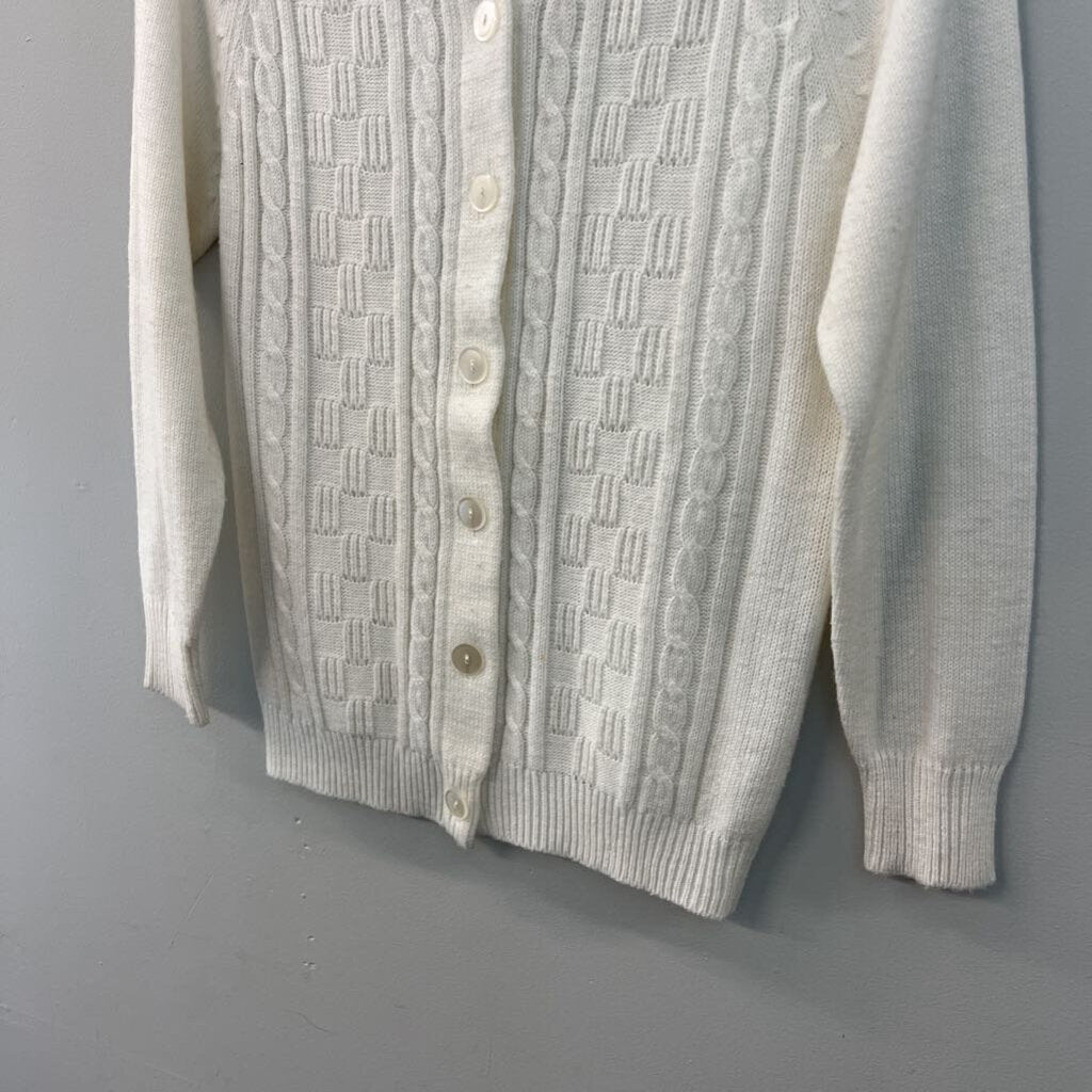Vintage Woolco Sstroller Cream Cable Knit Cardigan Sweater 38