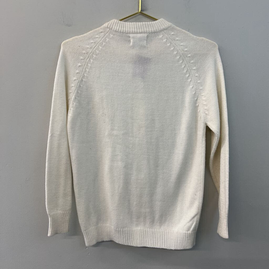 Vintage Woolco Sstroller Cream Cable Knit Cardigan Sweater 38