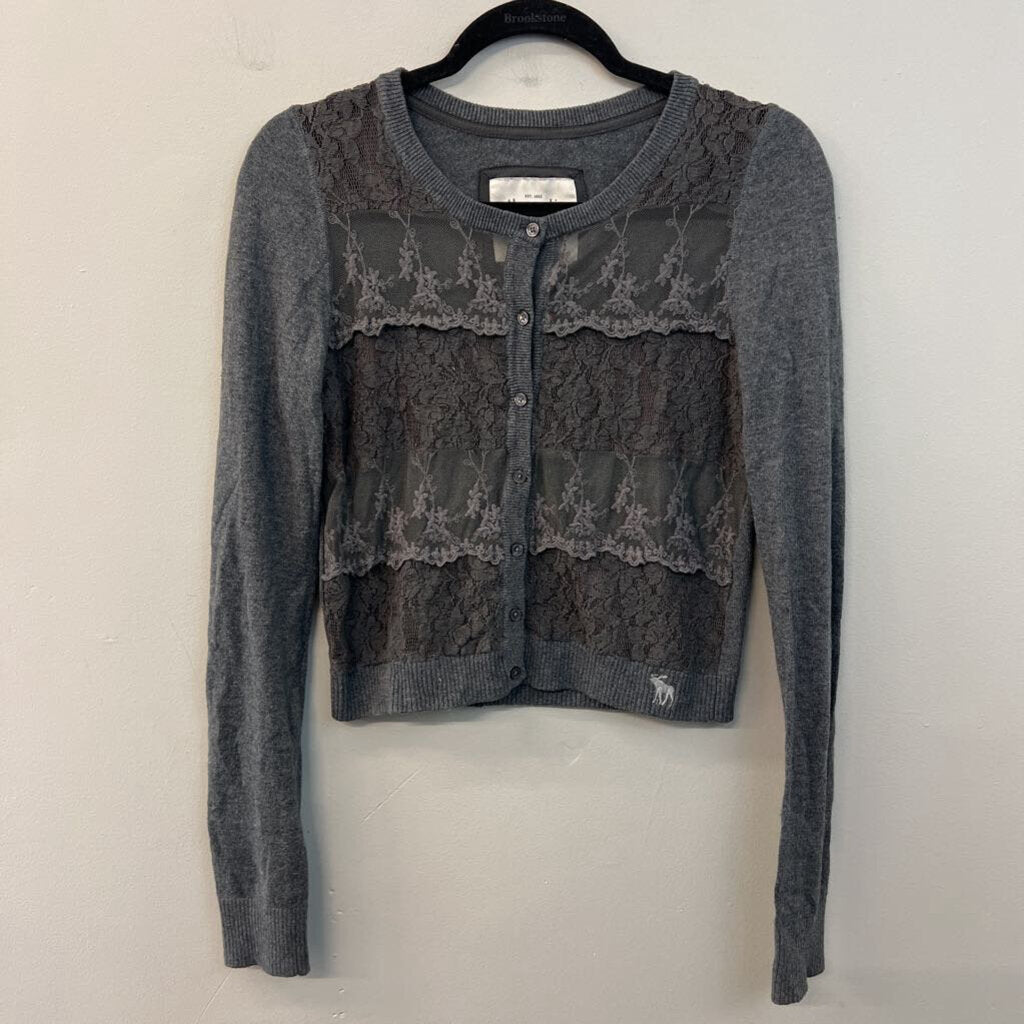 Abercrombie and Fitch Grey Lace Front Cardigan Sweater Medium