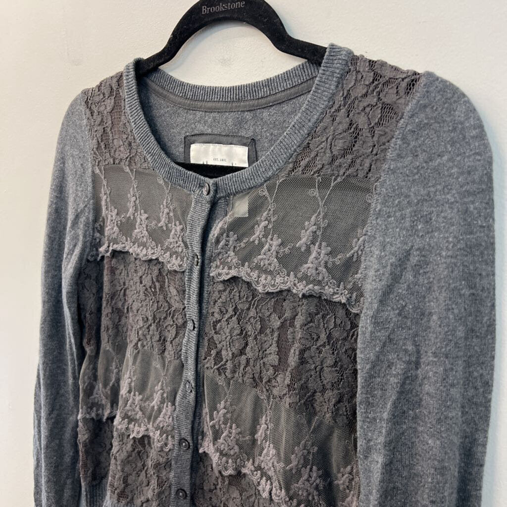 Abercrombie and Fitch Grey Lace Front Cardigan Sweater Medium