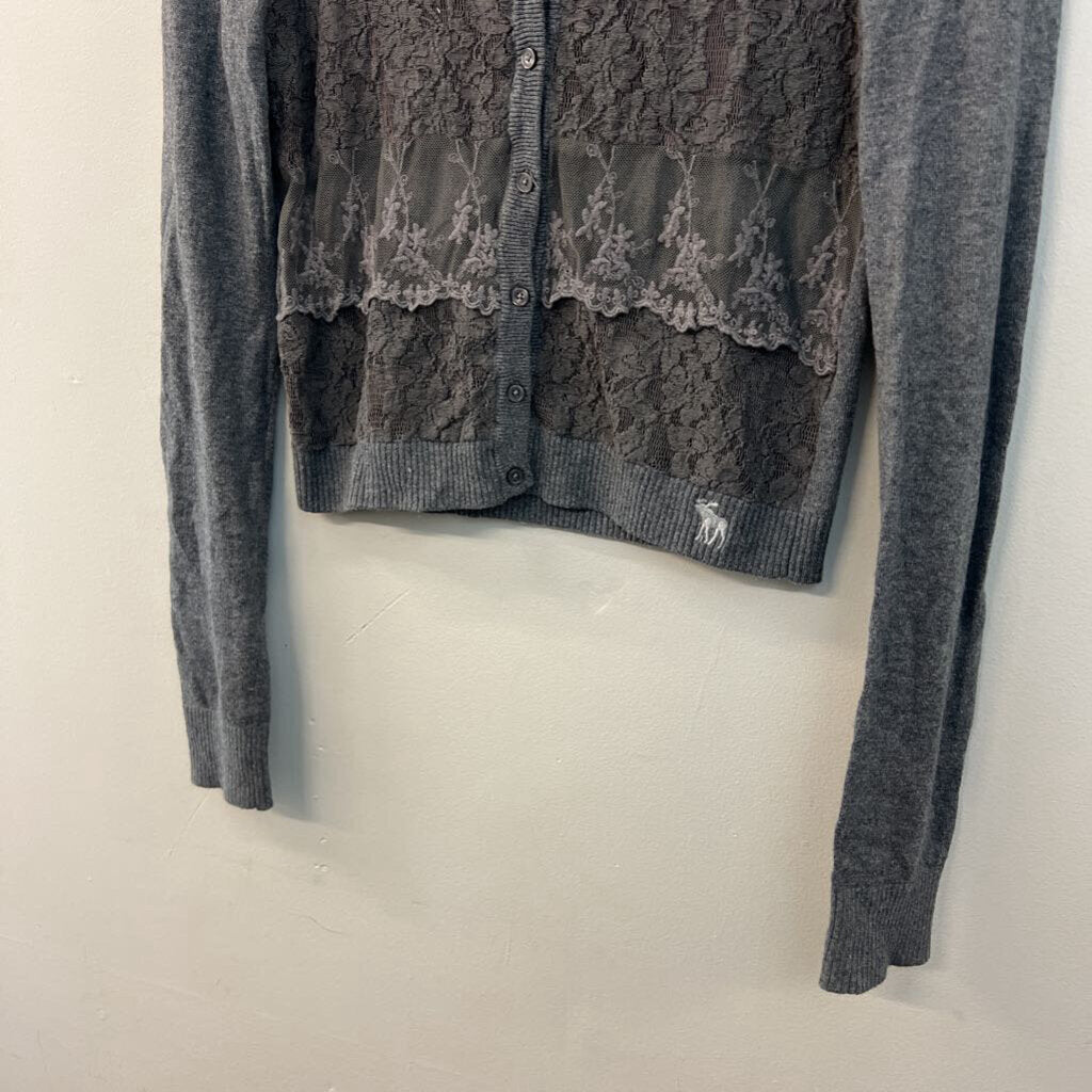 Abercrombie and Fitch Grey Lace Front Cardigan Sweater Medium