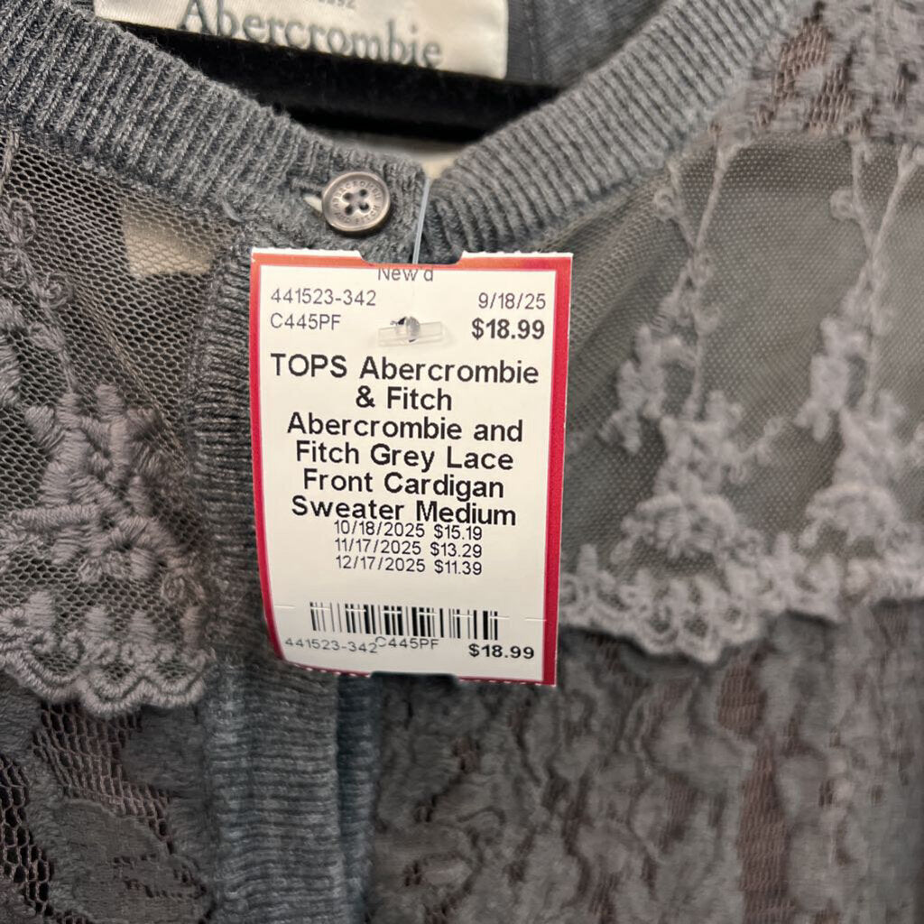 Abercrombie and Fitch Grey Lace Front Cardigan Sweater Medium