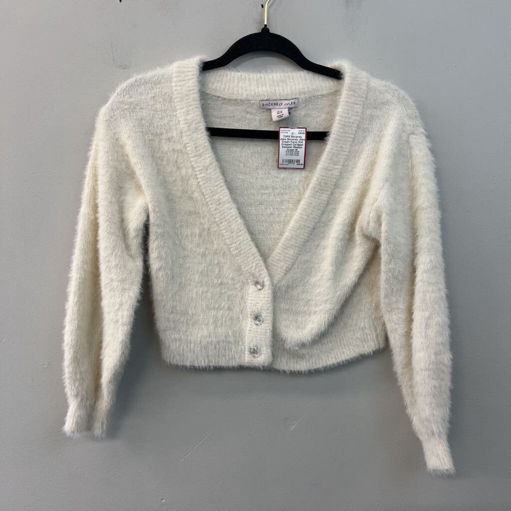 Sincerely Jules Cream Fuzzy Knit Cropped Cardigan Sweater Medium