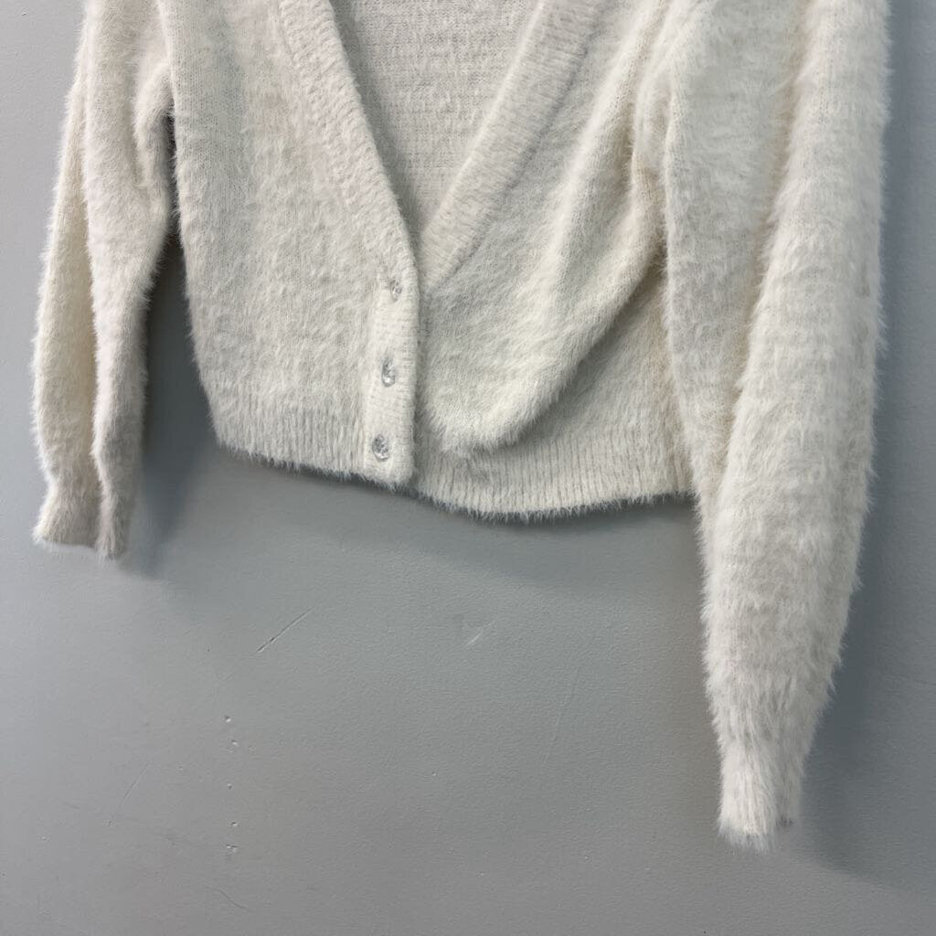 Sincerely Jules Cream Fuzzy Knit Cropped Cardigan Sweater Medium