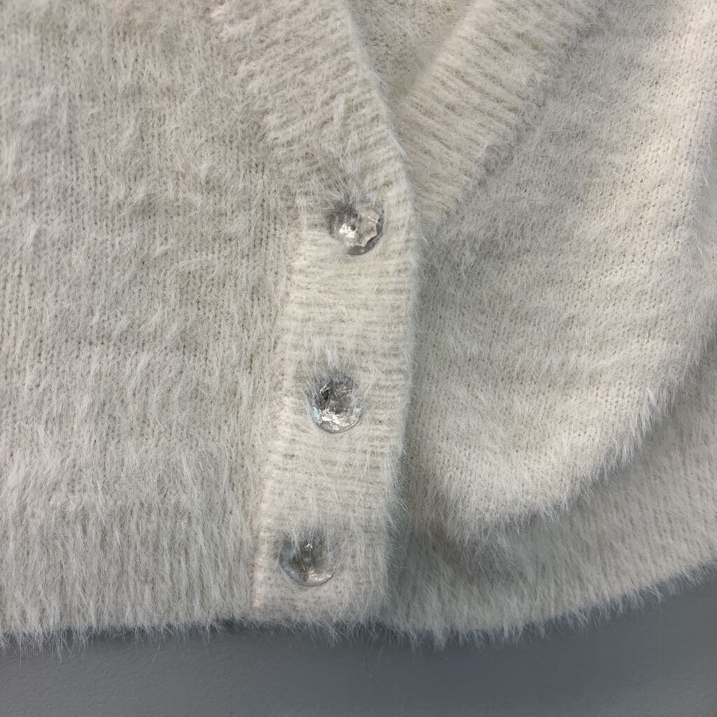 Sincerely Jules Cream Fuzzy Knit Cropped Cardigan Sweater Medium