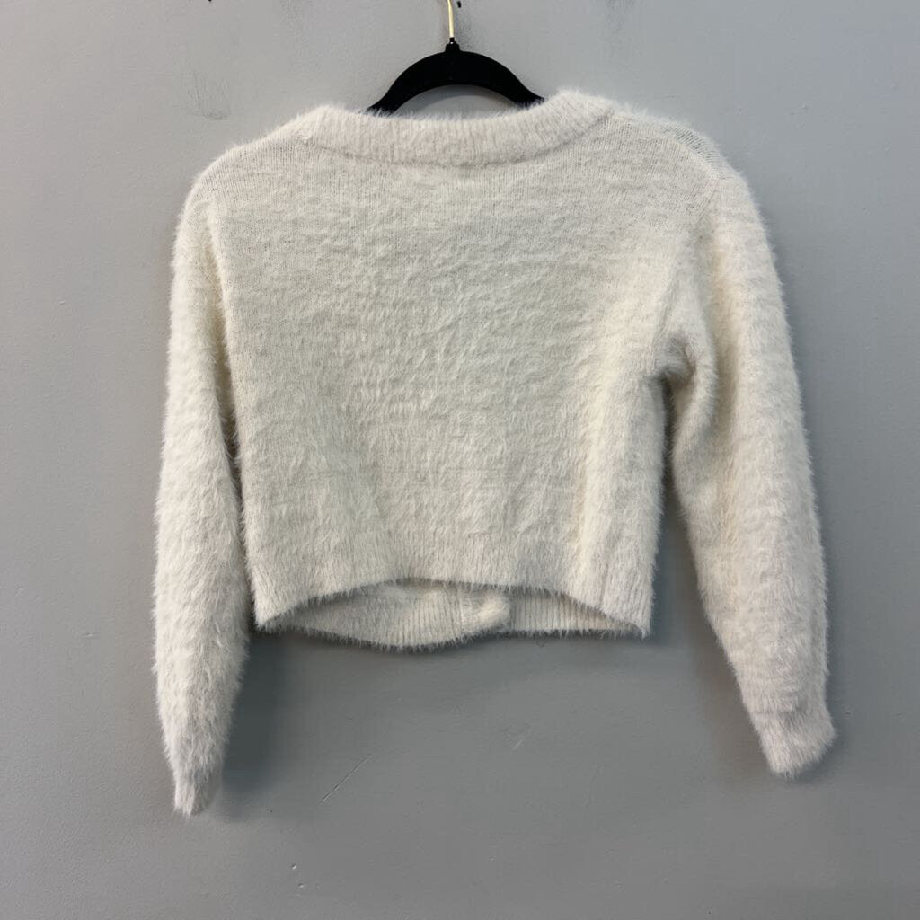 Sincerely Jules Cream Fuzzy Knit Cropped Cardigan Sweater Medium