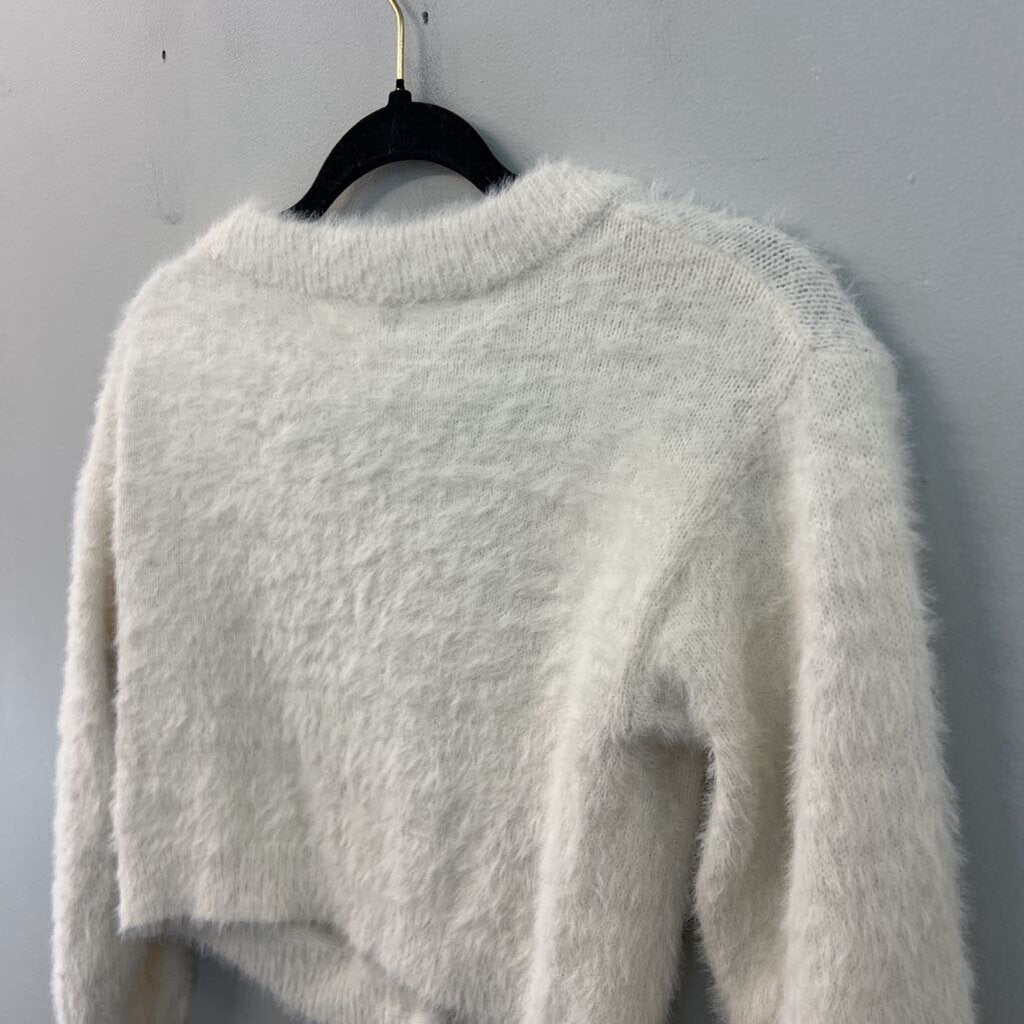 Sincerely Jules Cream Fuzzy Knit Cropped Cardigan Sweater Medium