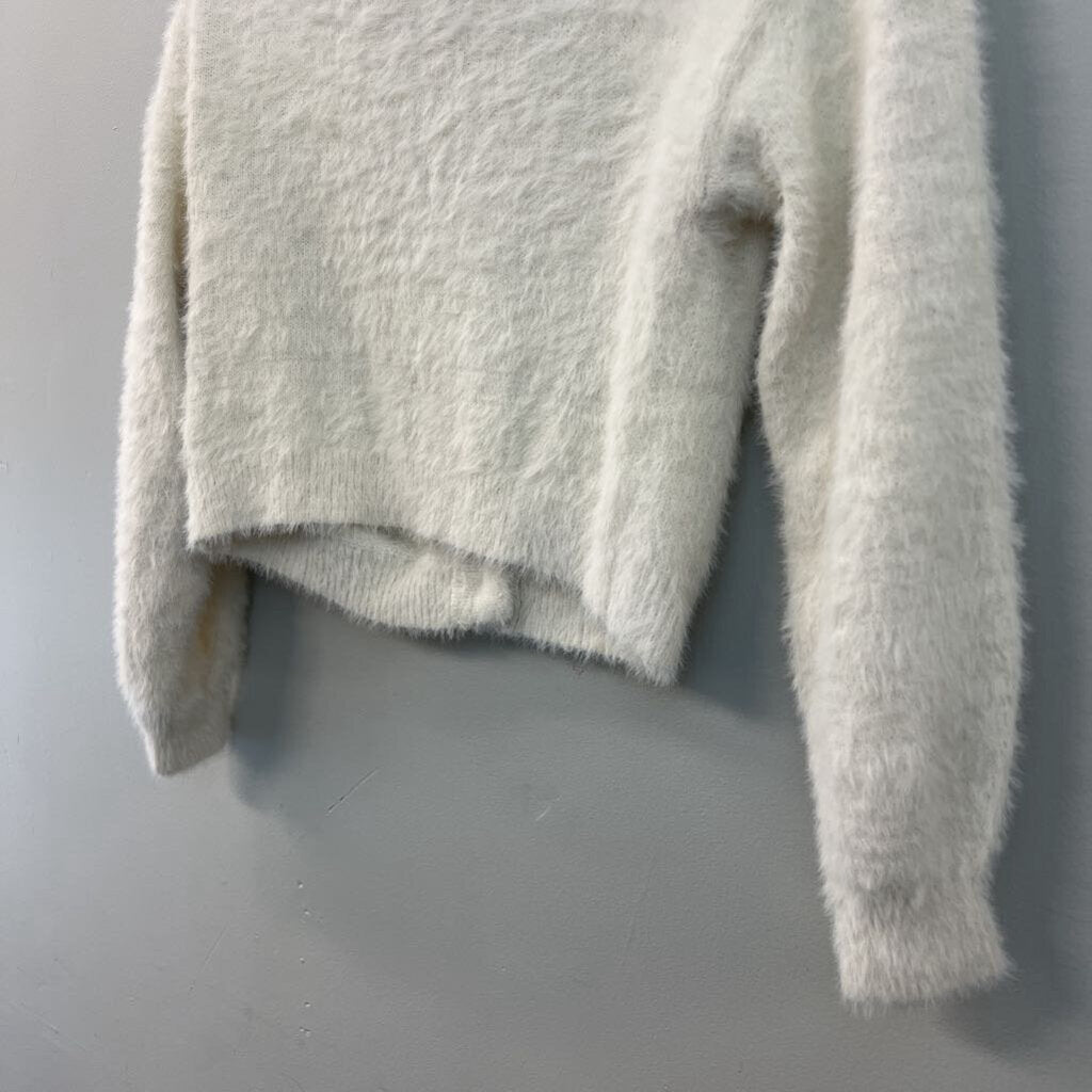 Sincerely Jules Cream Fuzzy Knit Cropped Cardigan Sweater Medium