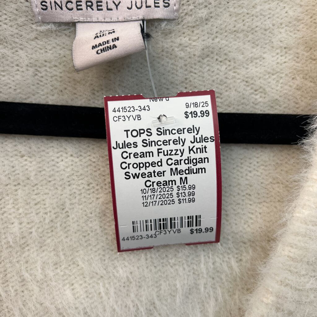 Sincerely Jules Cream Fuzzy Knit Cropped Cardigan Sweater Medium
