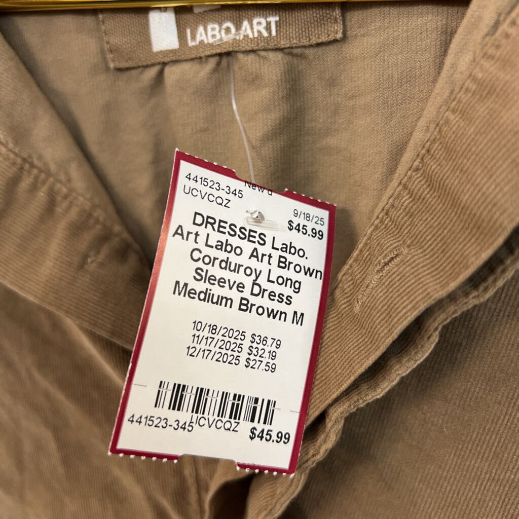 Labo Art Brown Corduroy Long Sleeve Dress Medium