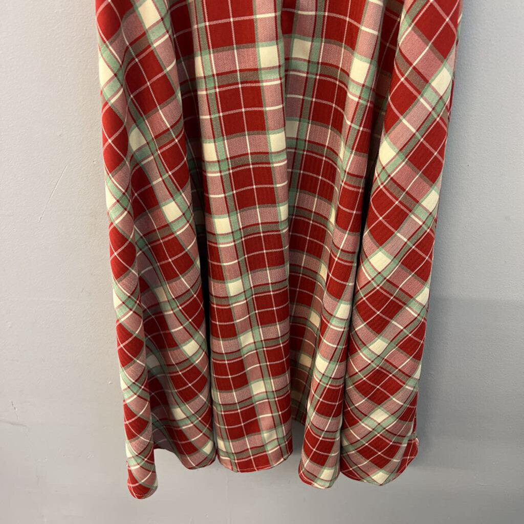 AOSIZE Red/ Green Plaid Short Puff Sleeve Midi Dress Medium