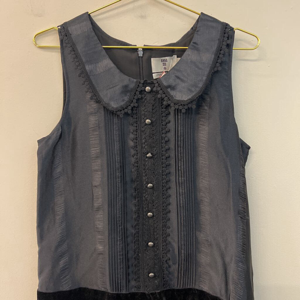 Anna Sui Black Lace Detail Sleeveless Collared Dress Medium
