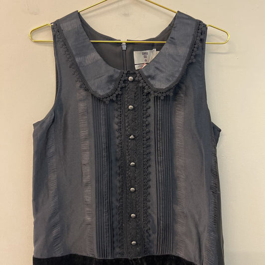 Anna Sui Black Lace Detail Sleeveless Collared Dress Medium