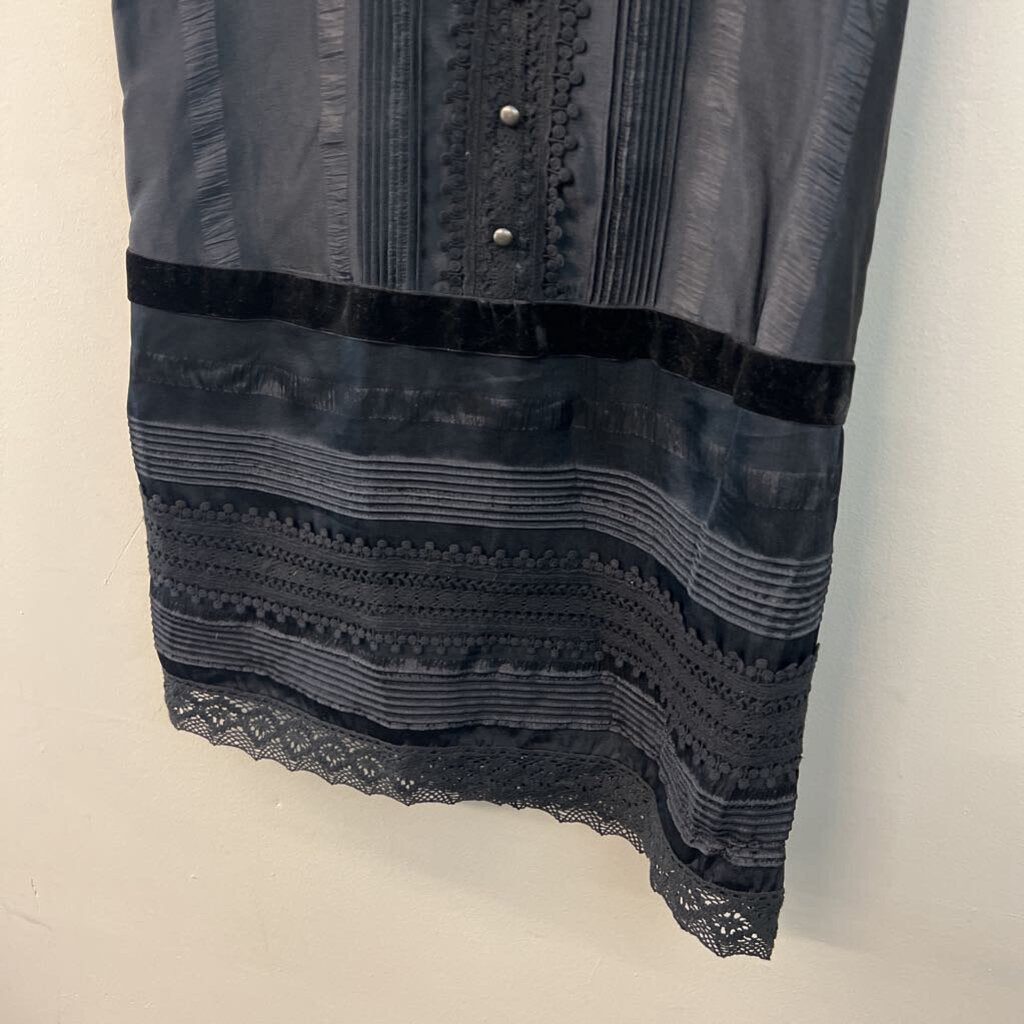 Anna Sui Black Lace Detail Sleeveless Collared Dress Medium