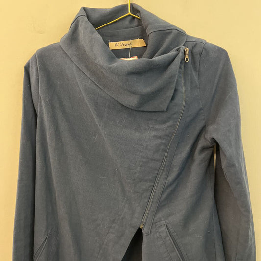 K'frans Navy 100% Cotton A Symmetrical Zip Up Long Jacket 2