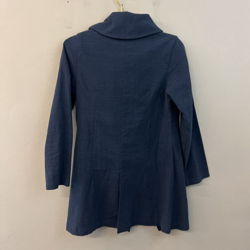 K'frans Navy 100% Cotton A Symmetrical Zip Up Long Jacket 2