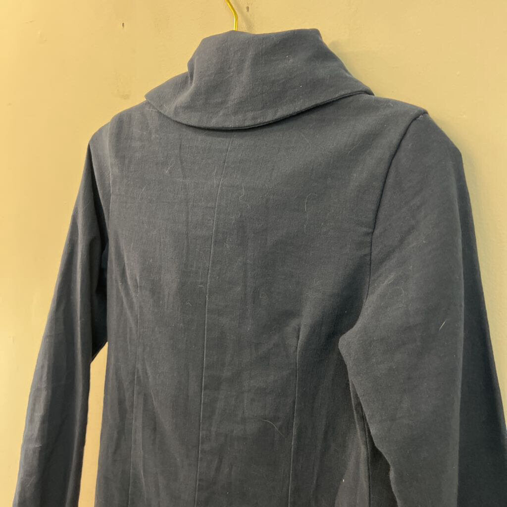 K'frans Navy 100% Cotton A Symmetrical Zip Up Long Jacket 2