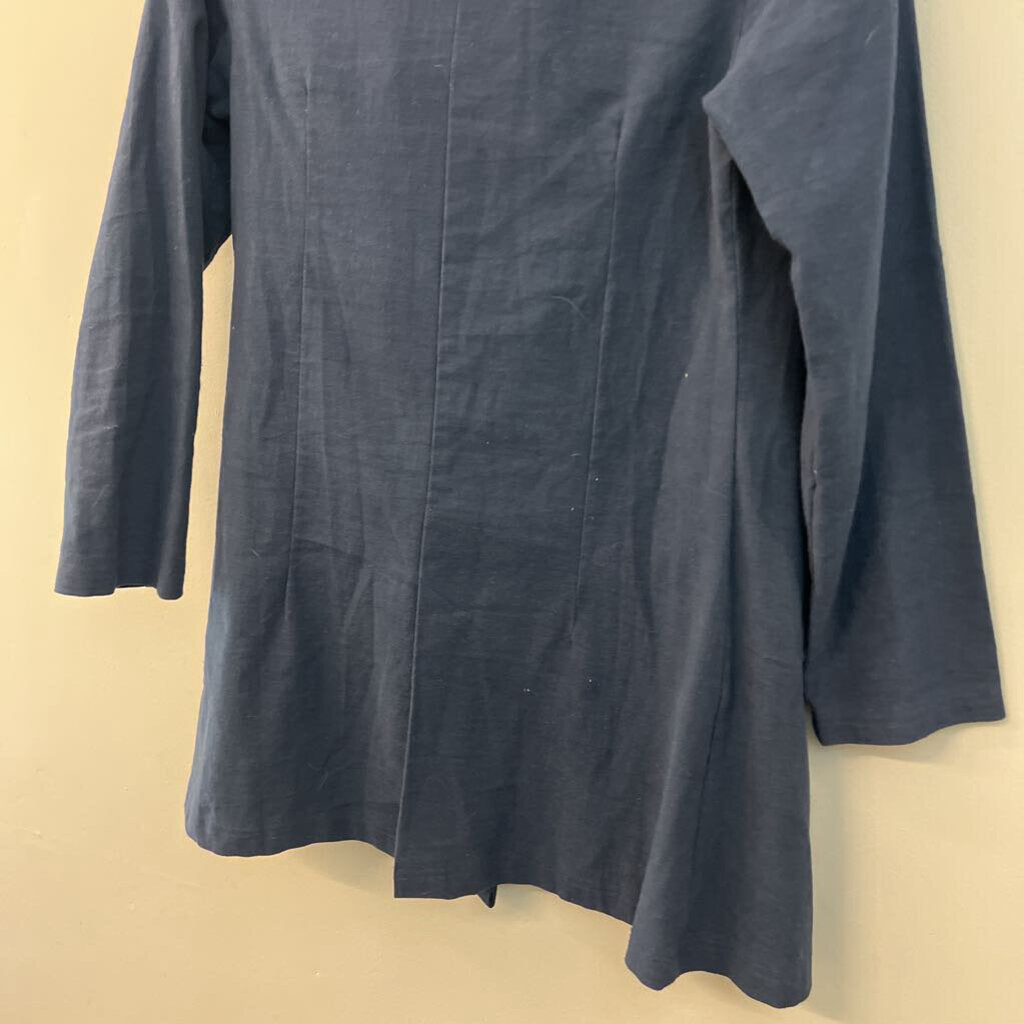 K'frans Navy 100% Cotton A Symmetrical Zip Up Long Jacket 2