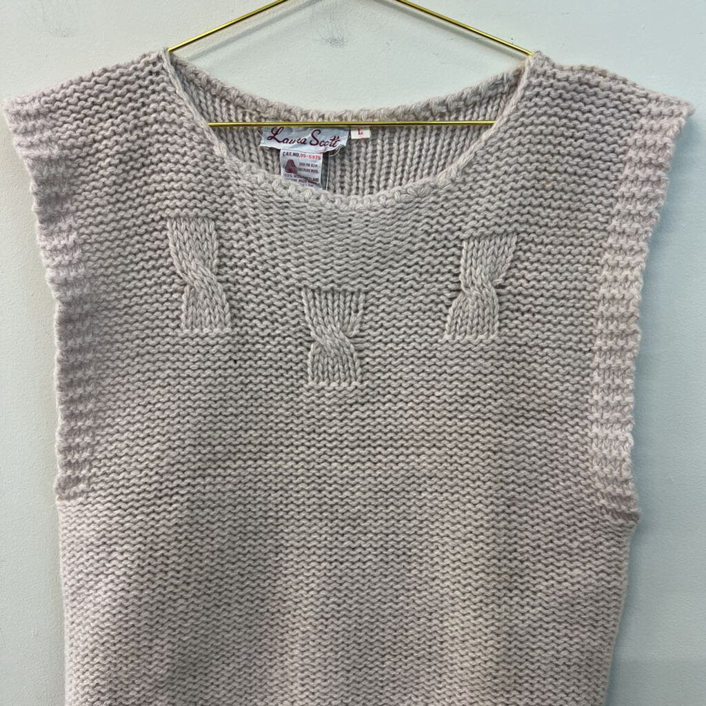Vintage Laura Scott Grey 100% Wool Knit Vest Top Large