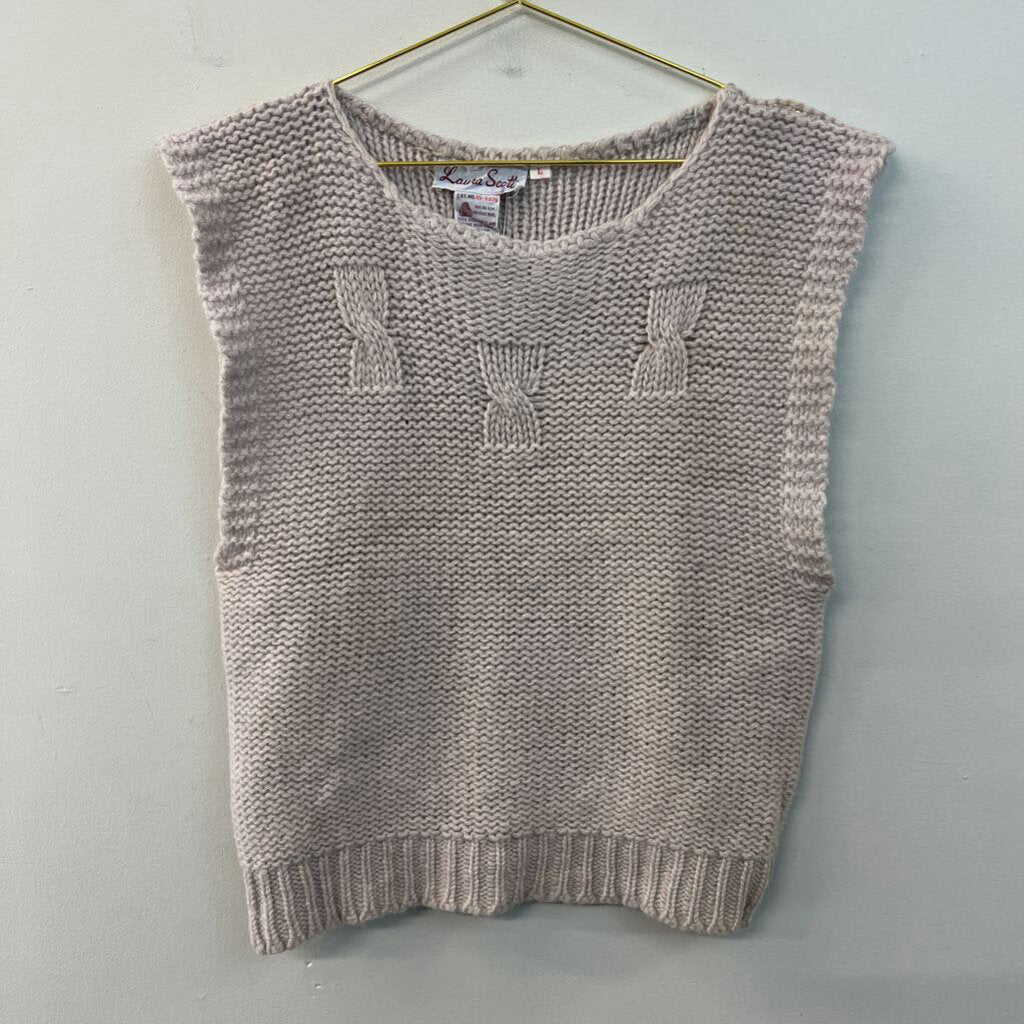 Vintage Laura Scott Grey 100% Wool Knit Vest Top Large