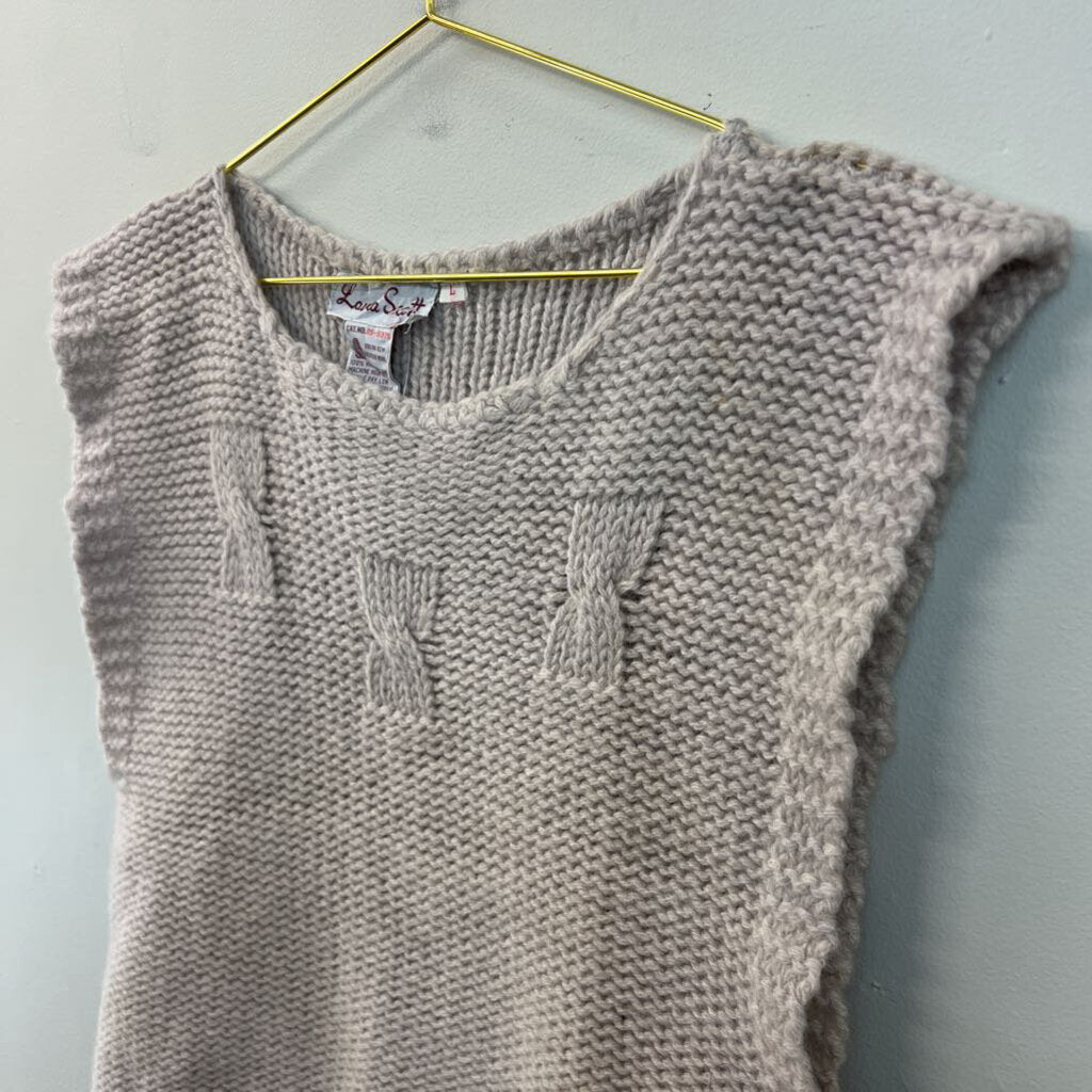 Vintage Laura Scott Grey 100% Wool Knit Vest Top Large