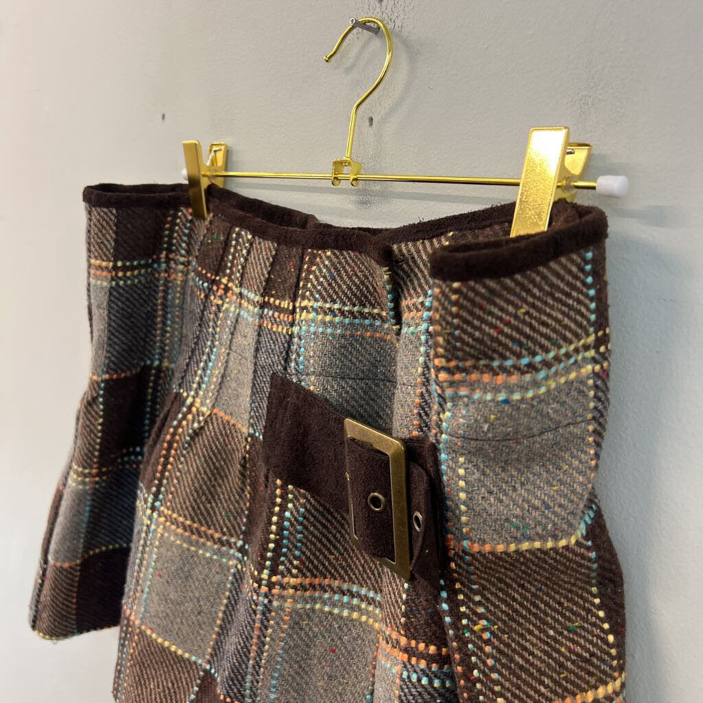 Free People Brown Tweed Plaid Mini Skirt 6