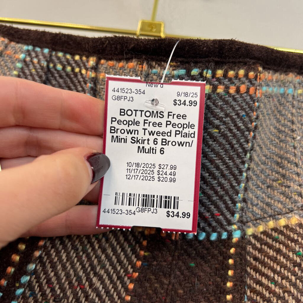 Free People Brown Tweed Plaid Mini Skirt 6