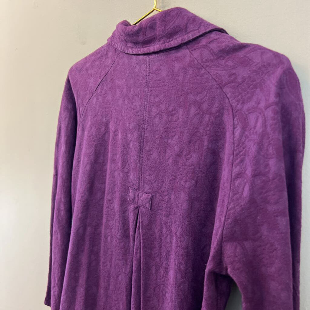 Eucalyptus Purple Textured Print Long Sleeve Button Down Shacket Top Extra Small